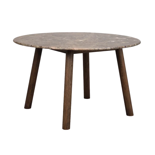 Taransay eikenhouten eettafel donker bruin - met bruin travertine tafelblad - Ø125 cm