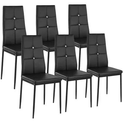 tectake® Eetkamerstoelen, kunstleer met strass steentjes - Set van 6