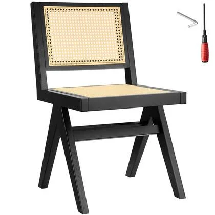 tectake® Houten stoel Lizzy met Weens vlechtwerk in boho-stijlper stuk