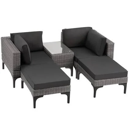 tectake® Wicker lounge Bellaria met aluminium frame - Grijs