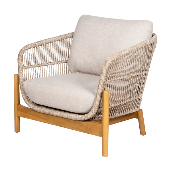 Teresa houten tuin loungefauteuil  beige - met zitkussens