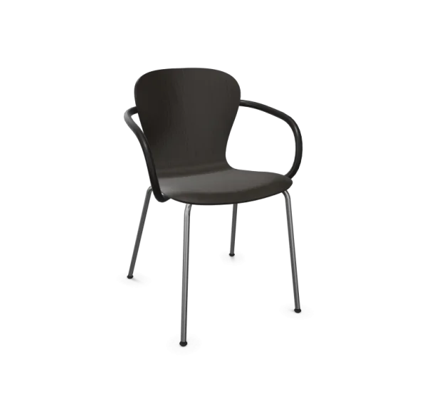 Thonet S 220 F Stalen buisstoel mit Armlehnen - Eiken Zwart (TP 29) gebeitst - chroom