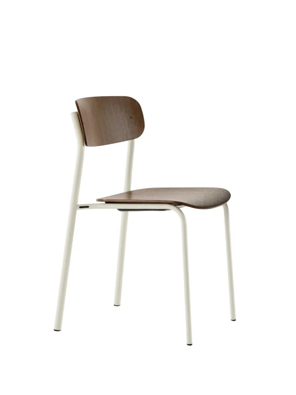 Thonet S 243 Stalen buisstoel - parelwit - notenhout helder gelakt