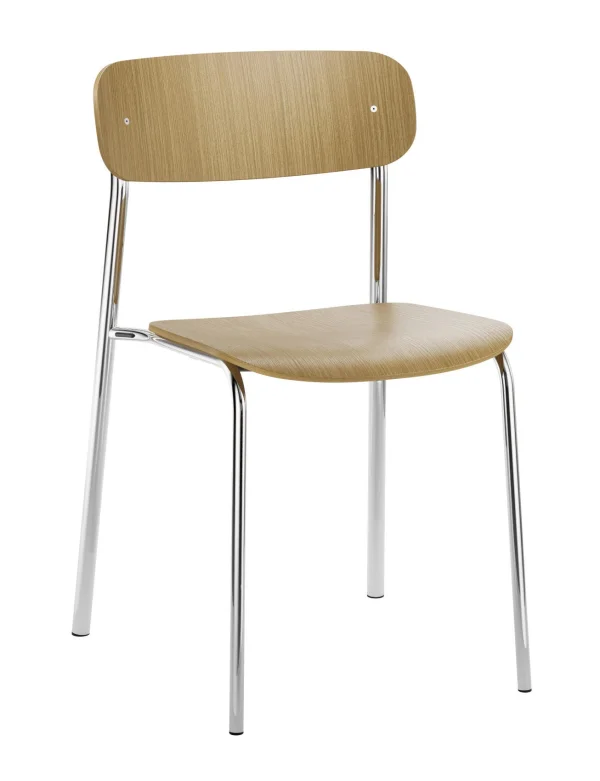 Thonet S 243 Stalen buisstoel - verchroomd - eiken helder gelakt