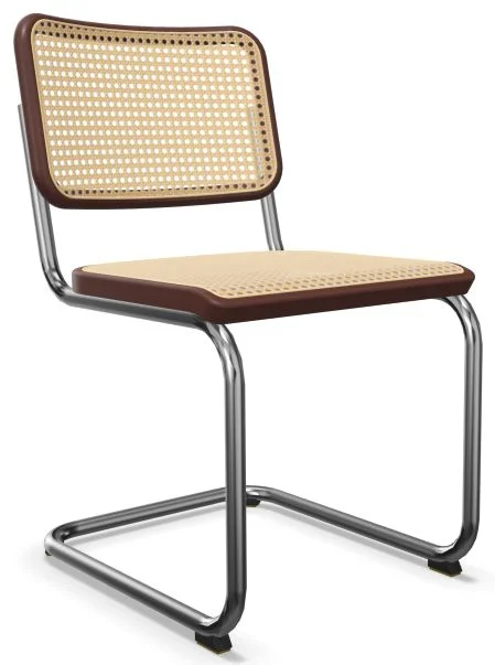 Thonet S 32 V Stoel - Beuken mahonie (TP 34) gebeitst - kunststofglijder zwart met vilt