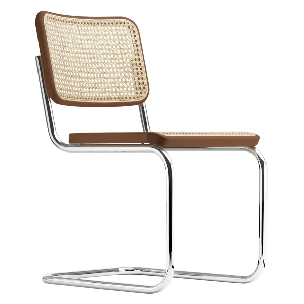 Thonet S 32 V Stoel - Beuken notenhout (TP 24) gebeitst - kunststofglijder zwart met vilt