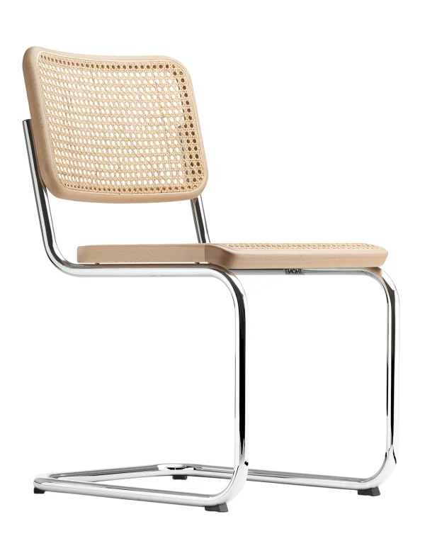 Thonet S 32 V Stoel - kunststofglijder zwart met vilt - Blank gelakt beukenhout