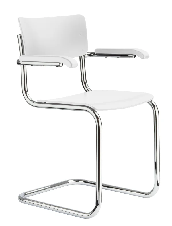 Thonet S 43 F Armleunstoel - Beuken wit (TP 200) gelakt  - kunststofglijder zwart met vilt