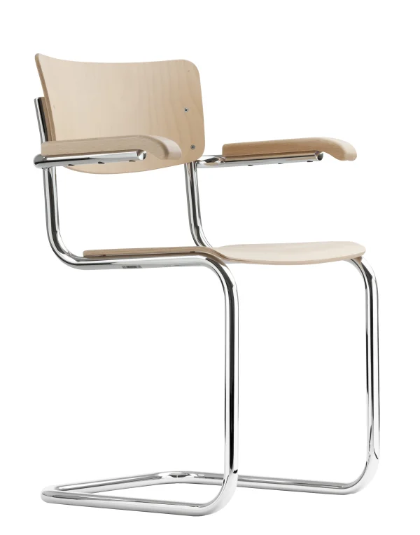 Thonet S 43 F Armleunstoel - Blank gelakt beukenhout - kunststofglijder zwart met vilt