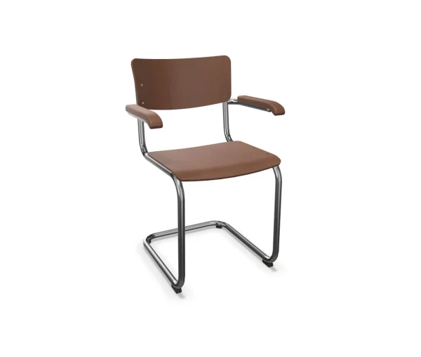 Thonet S 43 F Armleunstoel - kunststofglijder zwart met vilt - Beuken notenhout (TP 24) gebeitst