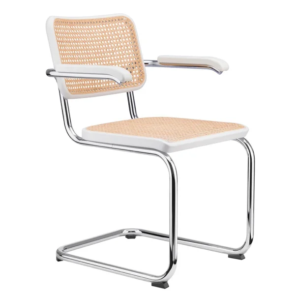 Thonet S 64 V Stoel - Beuken wit (TP 200) gelakt  - kunststofglijder zwart met vilt