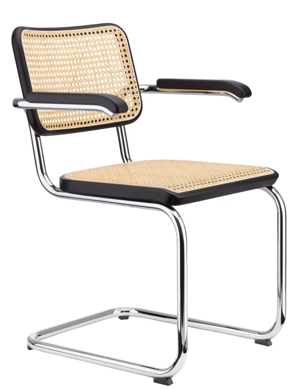 Thonet S 64 V Stoel - kunststofglijder zwart met vilt - Beuken zwart (TP 29) gebeitst