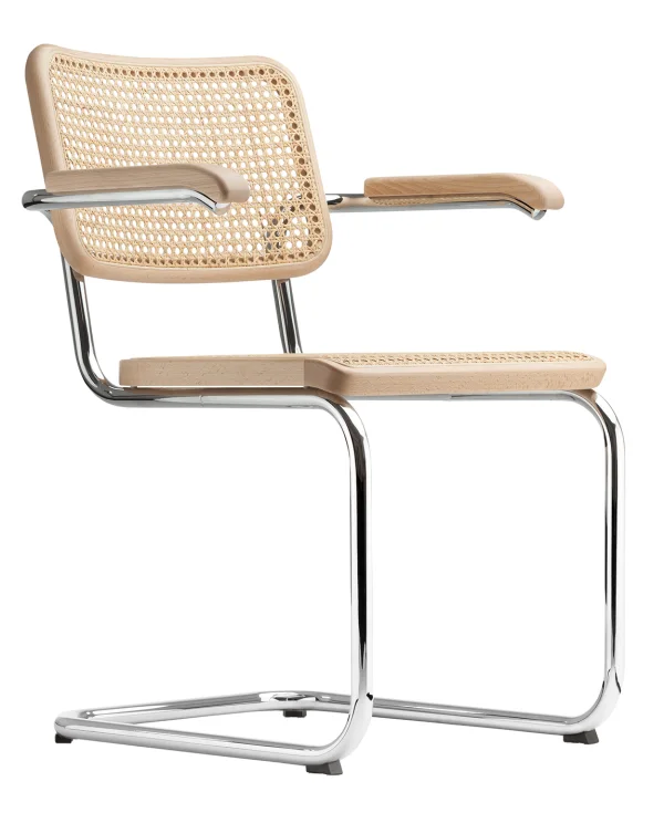 Thonet S 64 V Stoel - kunststofglijder zwart met vilt - Blank gelakt beukenhout