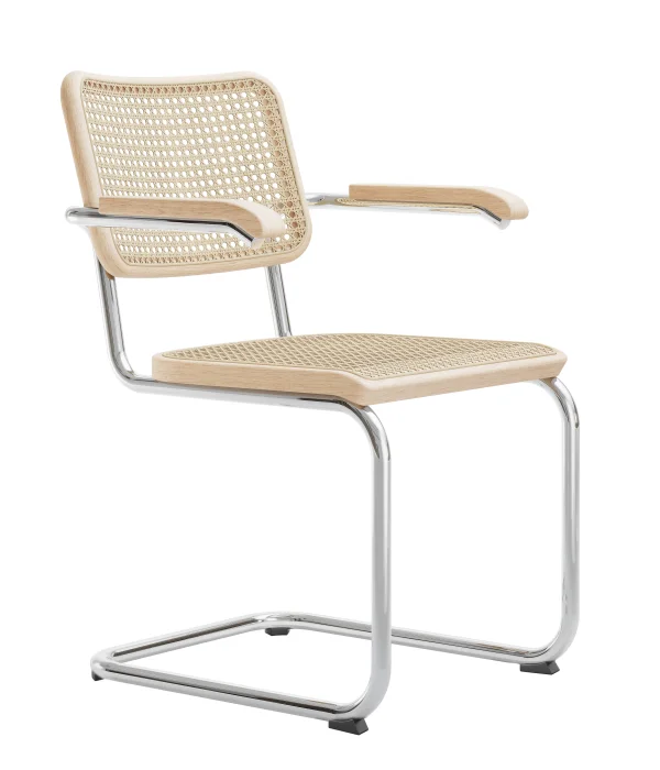 Thonet S 64 V Stoel Pure Materials - essen helder gelakt - kunststofglijder zwart met vilt