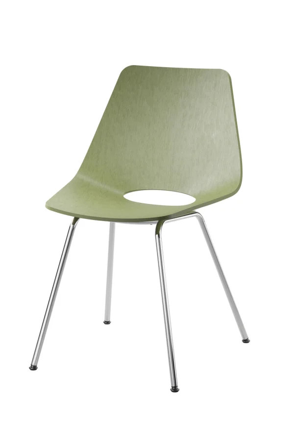 Thonet S 661 Stalen buisstoel - Beuken olijfgroen (RAL 6003) - chroom