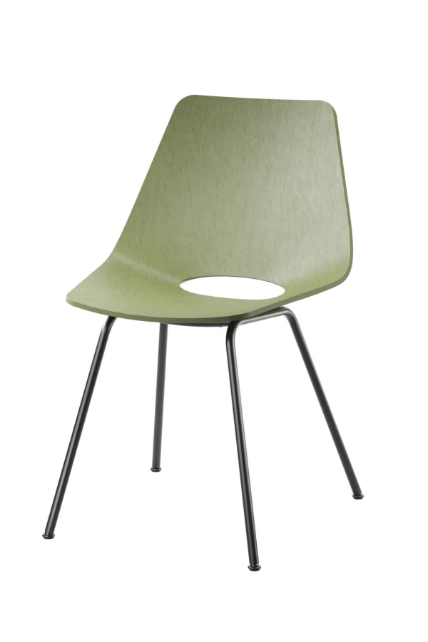 Thonet S 661 Stalen buisstoel - Beuken olijfgroen (RAL 6003) - diepzwart