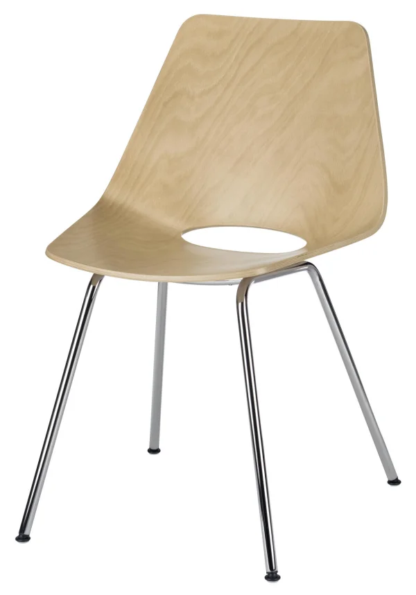 Thonet S 661 Stalen buisstoel - Blank gelakt beukenhout - chroom