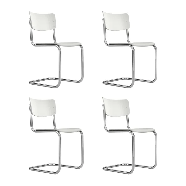 Thonet Set van 4 S 43 sledestoelen - Beuken wit (TP 200) gelakt