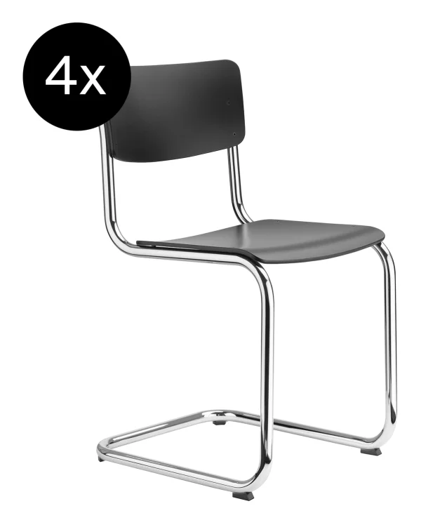 Thonet Set van 4 sledestoelen S 43 - zwart gebeitst beuken (TP 29) - zwarte kunststof glijders met vilt