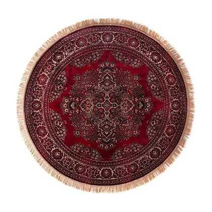 Tier- Vintage Vloerkleed Rond Brissac Rood met franjes