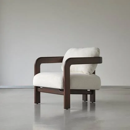 Tikamoon - Fauteuil in massief mindihout en ecru bouclé stof Charlie,…