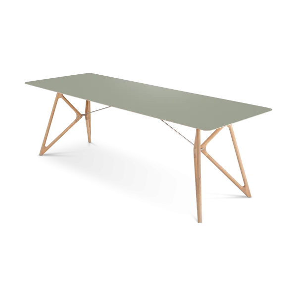 Tink table houten eettafel whitewash - met linoleum tafelblad dark olive - 240 x 90 cm