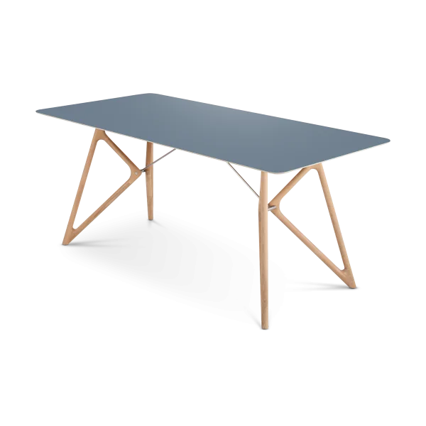 Tink table houten eettafel whitewash - met linoleum tafelblad smokey blue - 160 x 90 cm