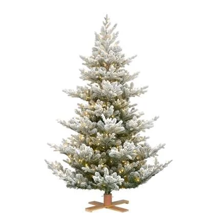 Tolga Flocked hinged verlichte kunstkerstboom - 243 cm - Groen white