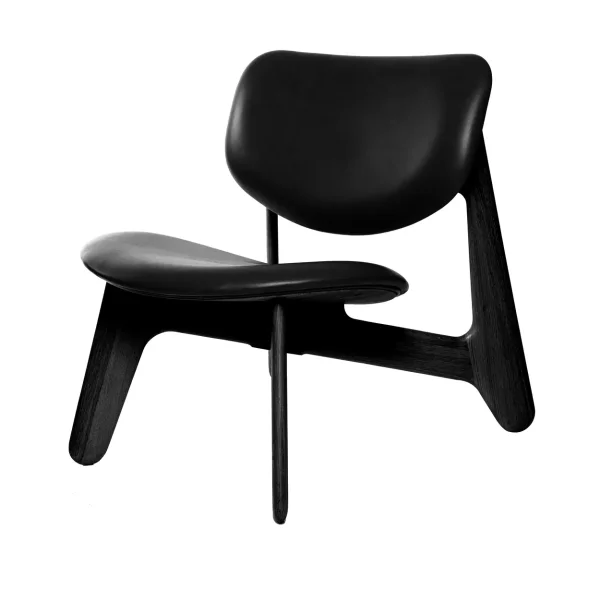 Tom Dixon Slab loungestoel gestoffeerde zitting Black ash-black leather
