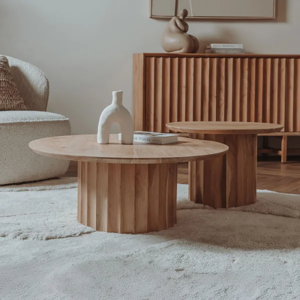 Tower Living Salontafel Crotone Acaciahout, Set van 2 stuks - Hout,Naturel - Rond