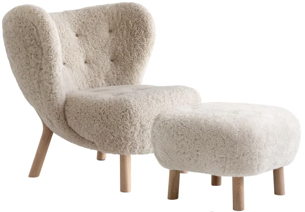 &Tradition Little Petra VB1 Fauteuil & ATD1 Poef  - oiled oak - sheepskin moonlight