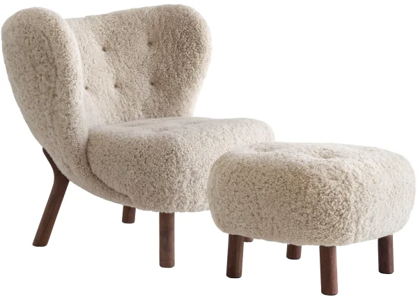 &Tradition Little Petra VB1 Fauteuil & ATD1 Poef  - sheepskin moonlight - oiled walnut