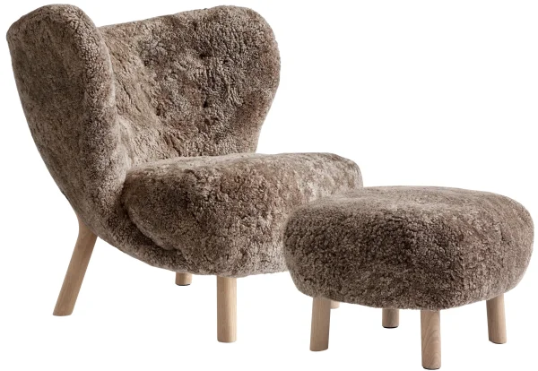 &Tradition Little Petra VB1 Fauteuil & ATD1 Poef  - sheepskin sahara - oiled oak