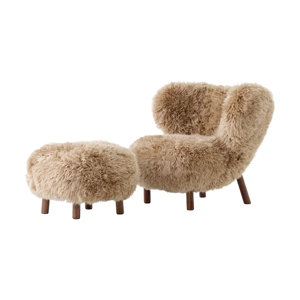 &Tradition Little Petra VB1 fauteuil incl. poef ATD1 Geoliede walnoot-Sheepskin honey