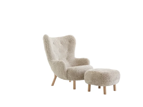 &Tradition Petra fauteuil VB3 & ATD1 poef - sheepskin moonlight - oiled oak