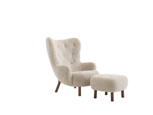 &Tradition Petra fauteuil VB3 & ATD1 poef - sheepskin moonlight - oiled walnut