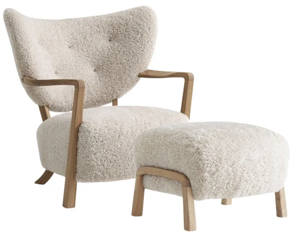 &Tradition Wulff ATD2 Fauteuil & ATD3 Poef - sheepskin moonlight - oiled oak