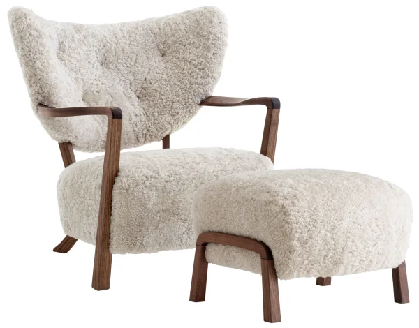 &Tradition Wulff ATD2 Fauteuil & ATD3 Poef - sheepskin moonlight - oiled walnut