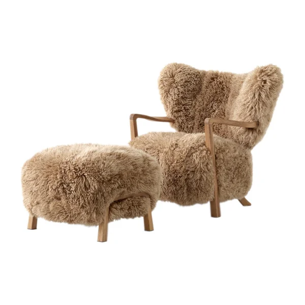 &Tradition Wulff Lounge Chair ATD2 fauteuil incl. poef ATD3 Geolied eikenhout-Sheepskin honey