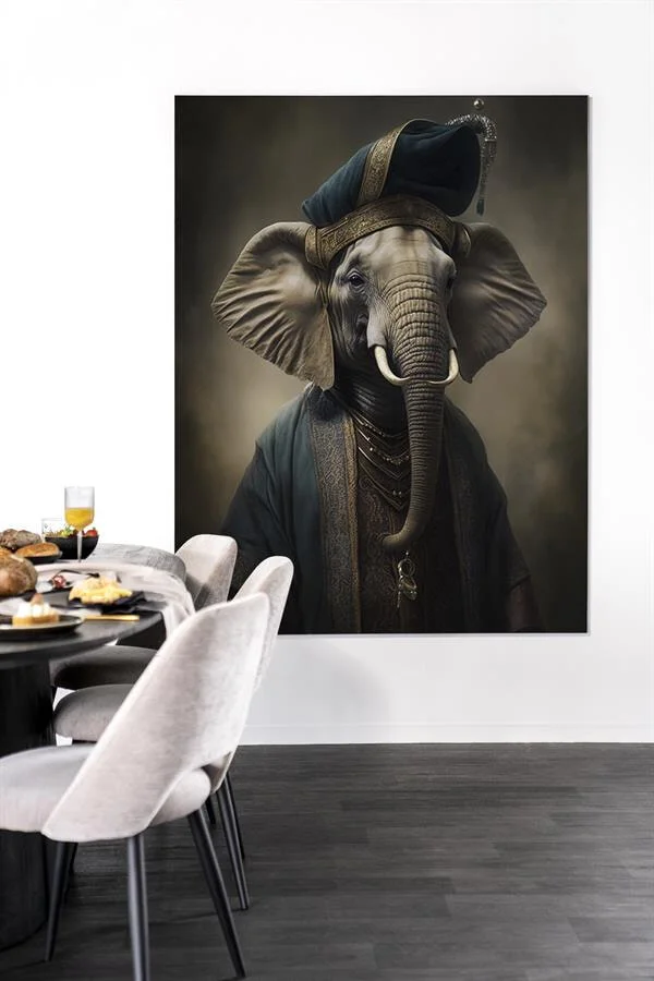 Urban Cotton Wandkleed Elephant in zwart frame