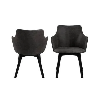 Vanua Eetkamerstoel - Set Van 2 - Antraciet Met Mat Zwarte Poten