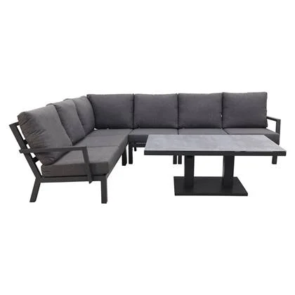 VDG Rockford aluminium loungeset antraciet 5-delig - Verstelbare tafel