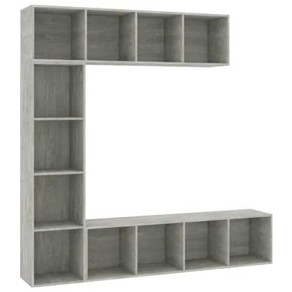 vidaXL 3-delige Boekenkast-|tv-meubelset 180x30x180 cm betongrijs