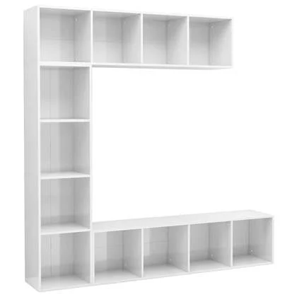 vidaXL 3-delige Boekenkast-|tv-meubelset 180x30x180 cm hoogglans wit