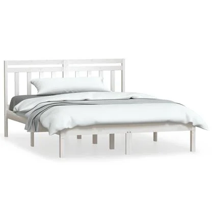 vidaXL Bedframe massief hout wit 135x190 cm