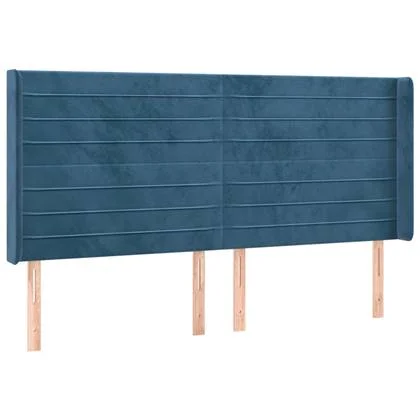 vidaXL Hoofdbord met randen 163x16x118|128 cm fluweel donkerblauw