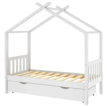 vidaXL Kinderbedframe met lade massief grenenhout wit 80x160 cm