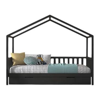 Vipack Dallas Huisbed met Hekje en Bedlade 90 x 200 cm - Antraciet