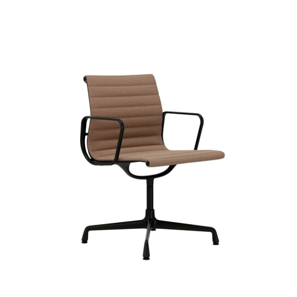 Vitra Aluminium Chair EA 103 - diepzwart - Hopsak - cognac/ivoor - Glijders voor harde vloer