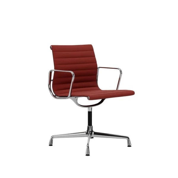 Vitra Aluminium Chair EA 103 - gepolijst - Hopsak - rood/cognac - Glijders voor harde vloer